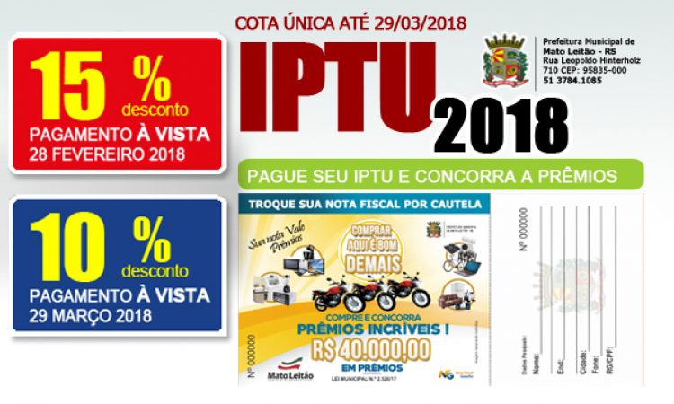 TERMINA AMANHÃ DESCONTO DE 15% NO IPTU