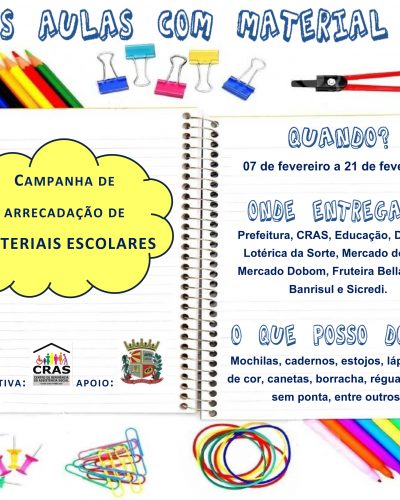 CRAS LANÇA CAMPANHA DE MATERIAL ESCOLAR