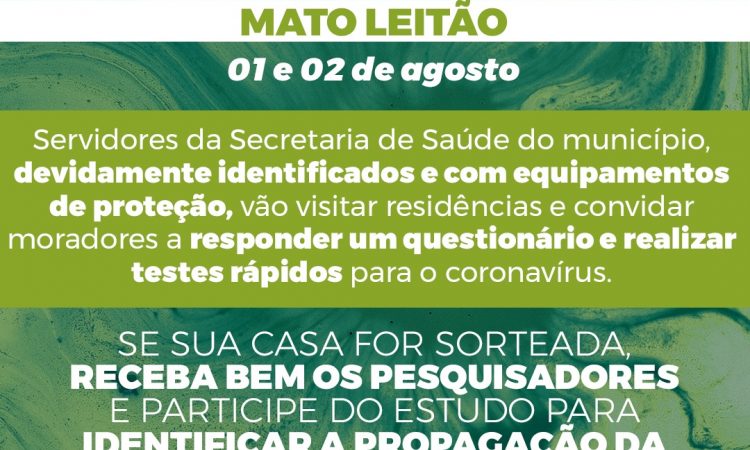 PESQUISA COM TESTES DA COVID-19 NO DOMINGO, 02