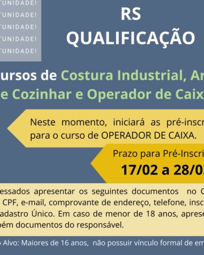 RS QUALIFICAÇÃO TERÁ CURSO PARA OPERADOR DE CAIXA