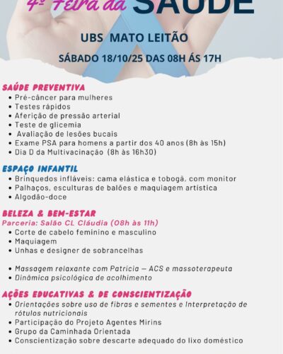 4ª FEIRA DA SAÚDE NA UBS CENTRAL, NO DIA 18