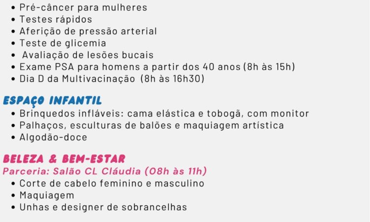 4ª FEIRA DA SAÚDE NA UBS CENTRAL, NO DIA 18