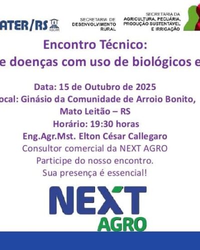 MANEJO DE PRAGAS E DOENÇAS SERÁ TEMA DE PALESTRA TÉCNICA