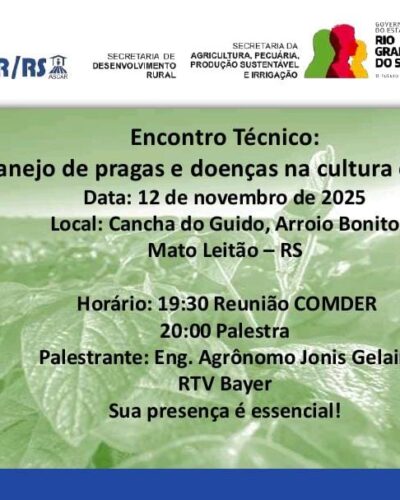 CULTURA DE SOJA É TEMA DE PALESTRA TÉCNICA NO DIA 12