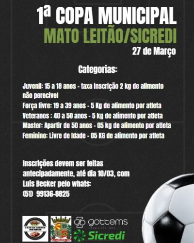 INSCRIÇÕES PARA A 1º COPA MUNICIPAL FUTSAL