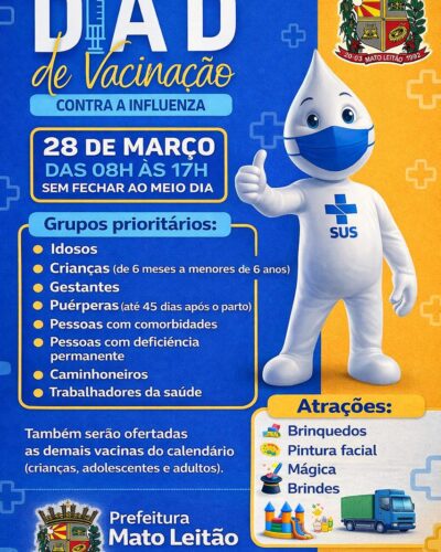 VACINAÇÃO CONTRA A GRIPE A PARTIR DESTE SÁBADO, DIA 28