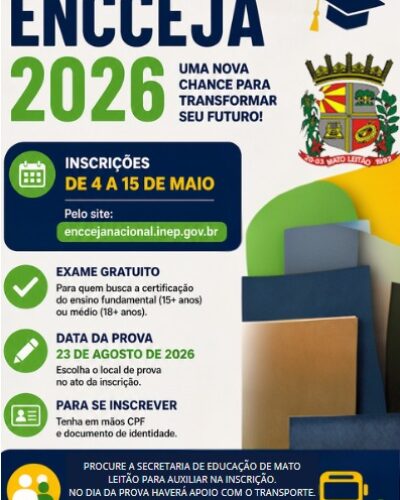 INSCRIÇÕES ENCCEJA 2026 A PARTIR DE HOJE