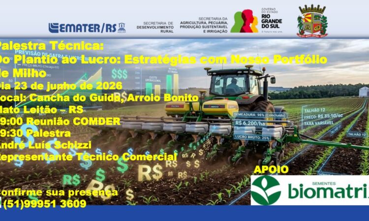 PALESTRA TÉCNICA PARA AGRICULTORES NO PRÓXIMO DIA 23