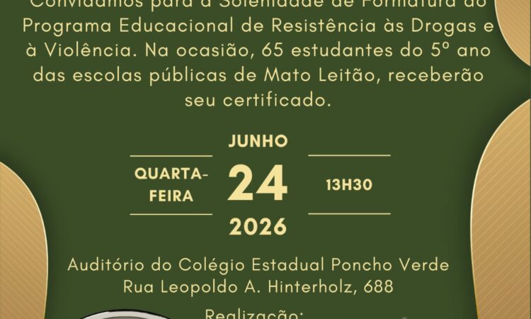 FORMATURA DO PROERD AMANHÃ, NO PONCHO VERDE